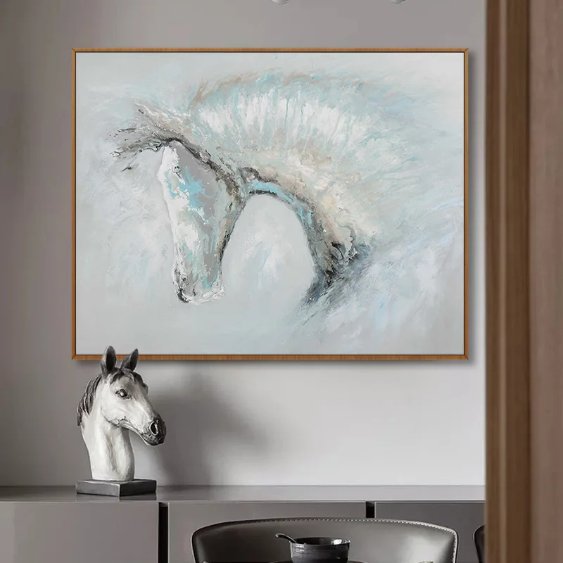 

Pure hand painted oil painting abstract white horse custom living room corridor aisle restaurant painting modern porch decor