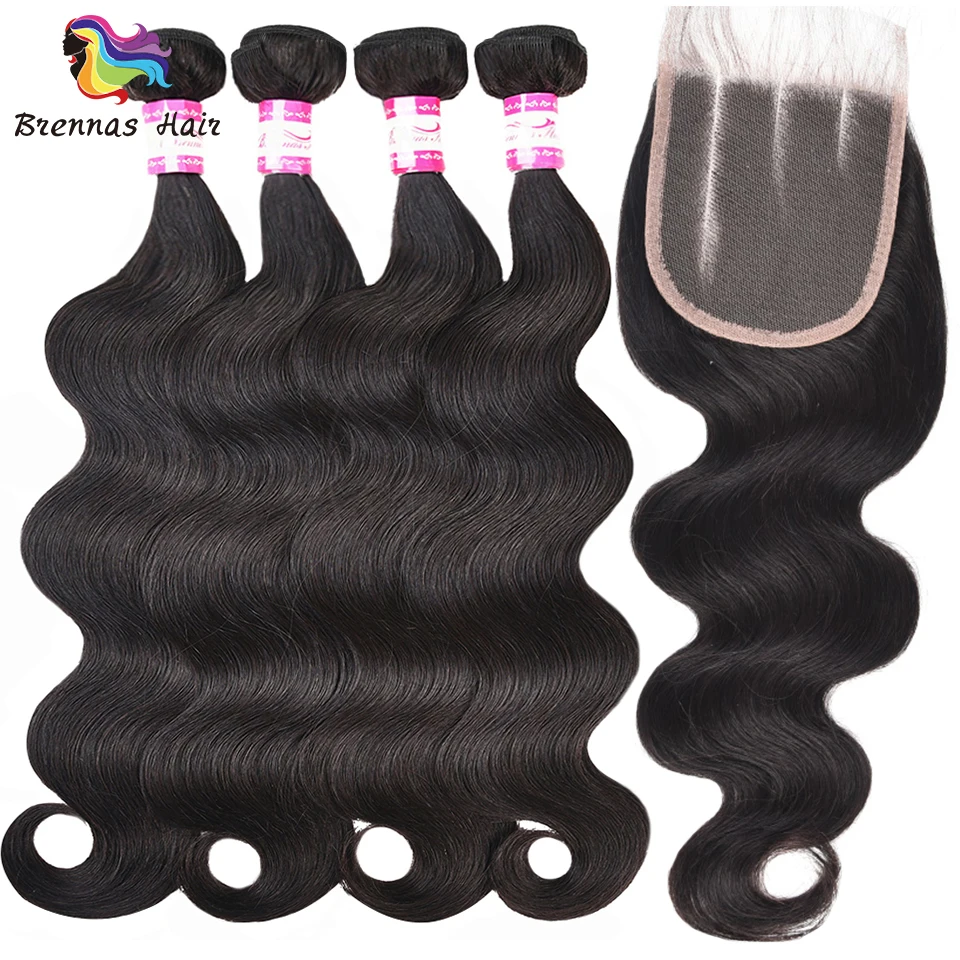 

Indian remy hair bundles with closure Body Wave Human Hair Bundles With Closure natural black color Human Hair Weave