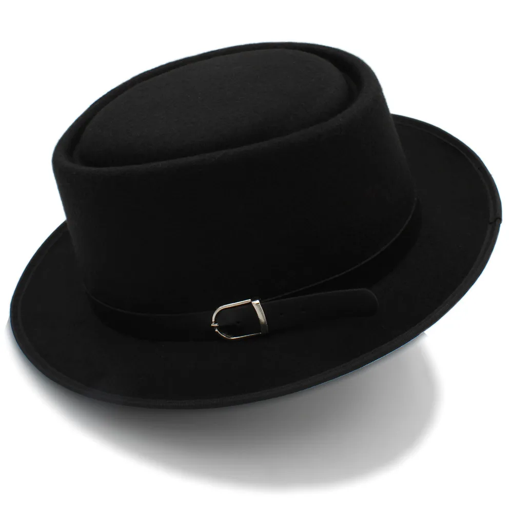 

Pork Pie Hat For Women Men With Fashion Leather For Dad Wool Flat Fedora Hat For Lady Gambler Trilby Hat Hat Size 58CM