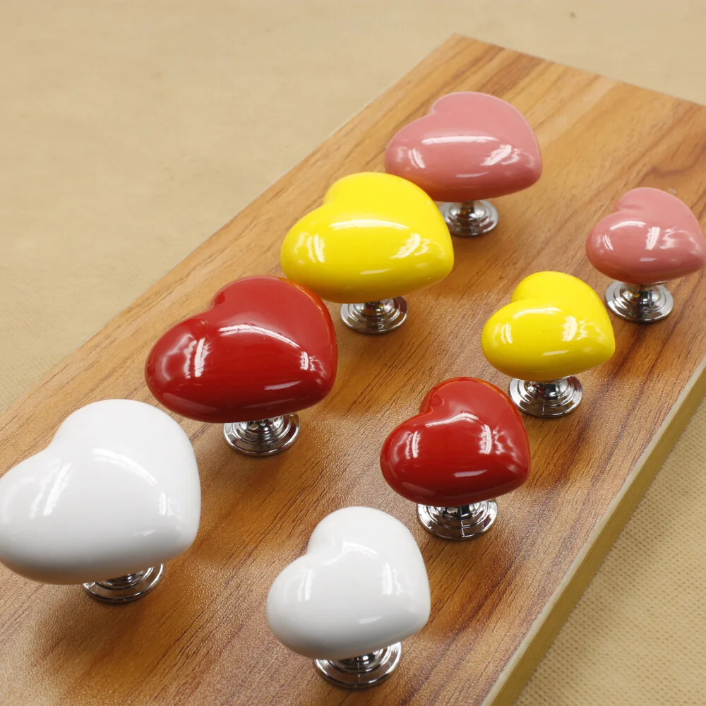

Ceramic Knobs Kitchen Cabinet Handles Heart Dresser Knob Drawer Pulls Pink Red White Yellow Cupboard Knob Decorative Hardware