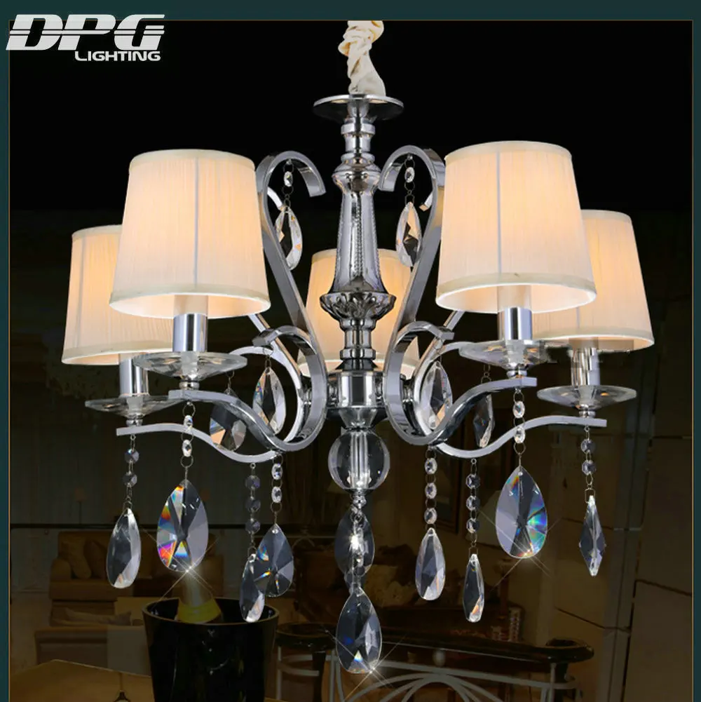 

Modern 220v 110v E14 LED polished chrome flush mount K9 crystal chandeliers lights with down shades home lighting living room