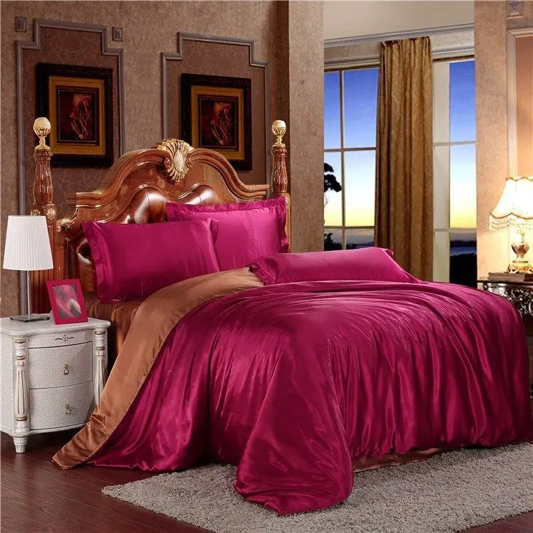 Из натурального шелкового атласа Комплект постельного белья, домашний текстиль Полный/queen/King size простыня 5 - Цвет: 3