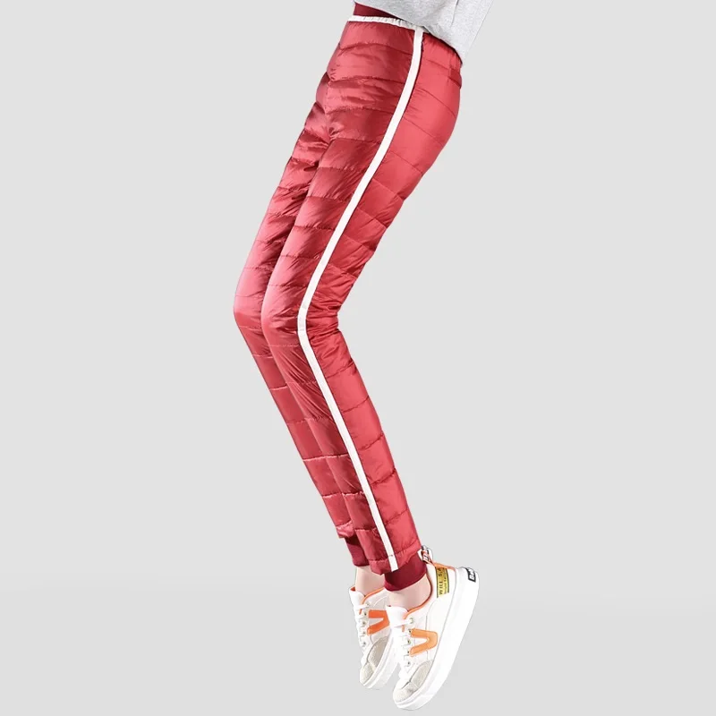 Зимние штаны с подкладкой из 80% утиного пуха, женские теплые модные обтягивающие сексуальные брюки-карандаш, зимние брюки для девушек размера плюс S-4XL, PT-249 - Цвет: Red