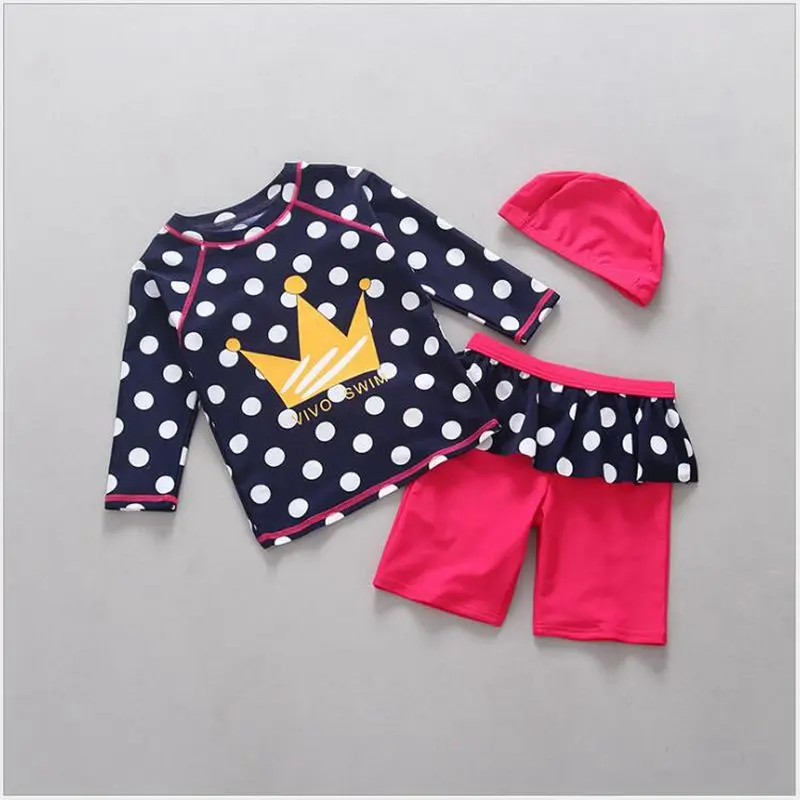 

New Version Split Swimsuit Girls' Sun Protection Hot Spring Suit Children Swimsuit Surfing Hat For 2-9-year Girls