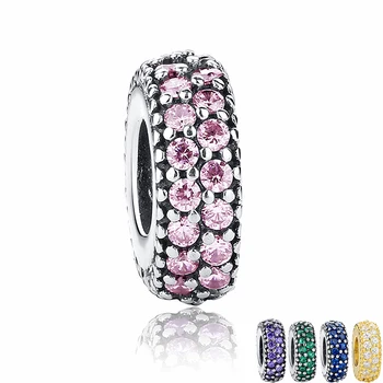 

New Gift Charms Fit BISAER Original Bracelet Necklace 925 Sterling Silver Inspiration Within Spacer, Pink CZ Beads WEUS124