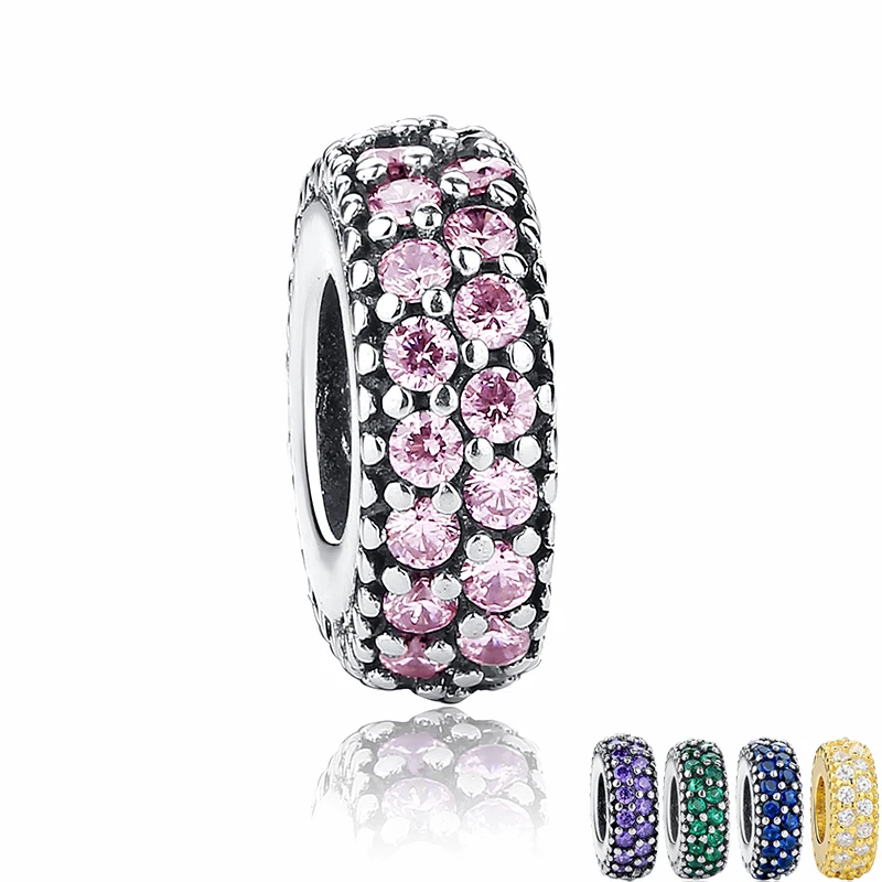New Gift Charms Fit BISAER Original Bracelet Necklace 925 Sterling Silver Inspiration Within Spacer, Pink CZ Beads WEUS124 New Gift Charms Fit BISAER Original Bracelet Necklace 925 Sterling Silver Inspiration Within Spacer, Pink CZ Beads WEUS124