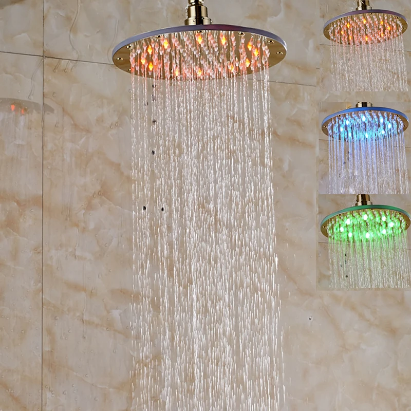 Golden Color 10 Inch Shower Head LED Color Change Round Shower Head in