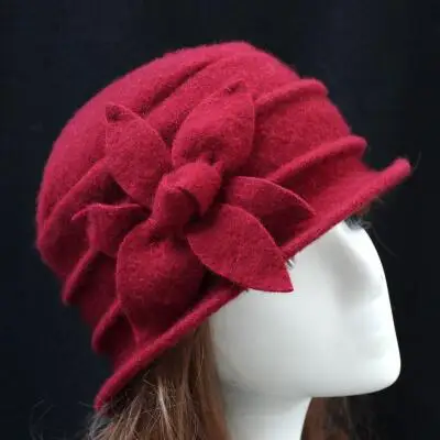 Чистая шерсть, теплые зимние женские шляпы с шестиугольным цветком, высокое качество, женская шапочка в стиле кэжуал, 9 цветов - Цвет: Red dates