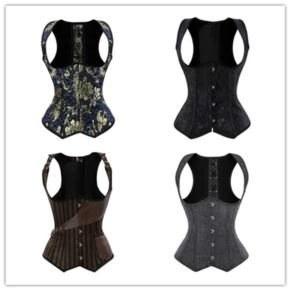 

Sexy Gothic Lace up Boned Waist Cincher Vest Corset Leather Spiral Steel Boned Straps Bodyshaper Top Plus Size S-6XL