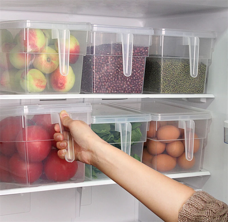 

4pcs Kitchen Transparent PP Storage Box high quality Refrigerator Storage Boxes Grains Beans Storage Contain Sealed Organizer