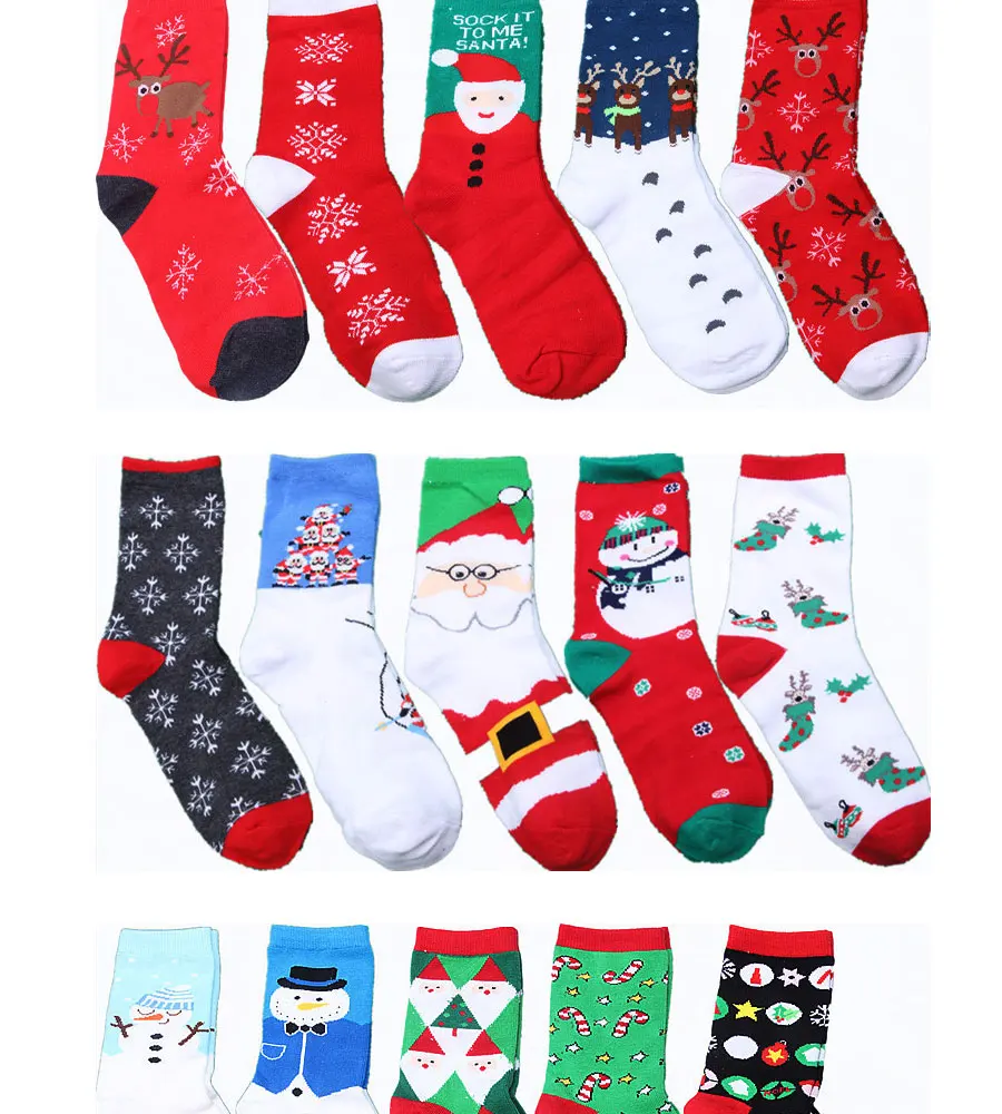 Женские рождественские носки, носки в виде лося, снежинки, носки без пятки, чёсаный хлопок, Подарочная коробка, подарки на год, красные носки, 5 пар