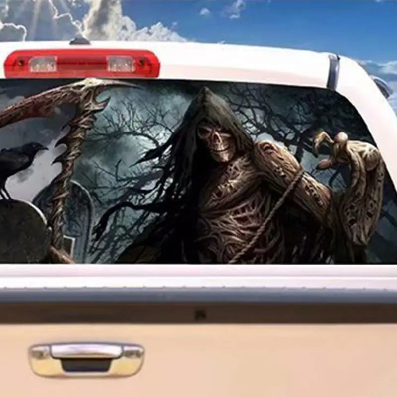 

Grim Reaper Cemetery Rear Window Graphic Tint Decal Sticker Truck for Suv Jeep Crow Car Leather Cartoon Decor Sunshade