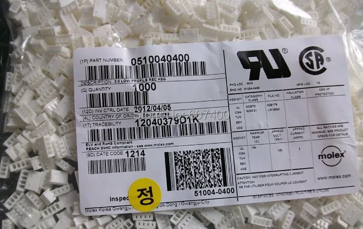 

0510040400 CONN RCPT HOUSING 2MM 4POS SGL 51004-0400 MOLEX Connectors terminals housings 100% new and original parts 510040400