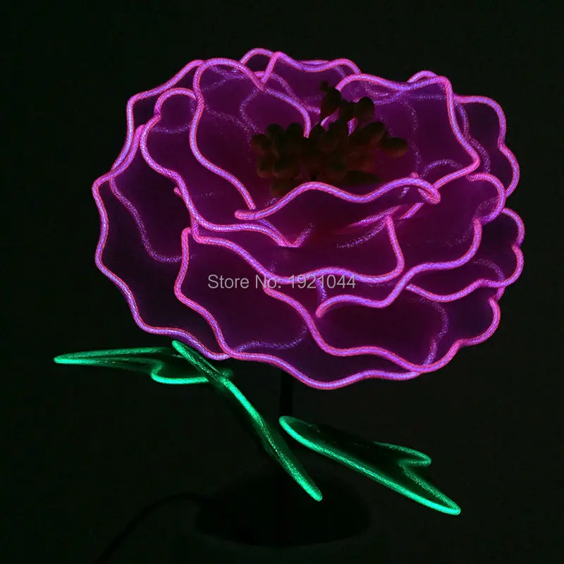 

DC-3V Purple Peony LED Flashing Flower Neon glow light EL Wire Flower Luminous Party Colorful Glowing Gift For Party Decoration
