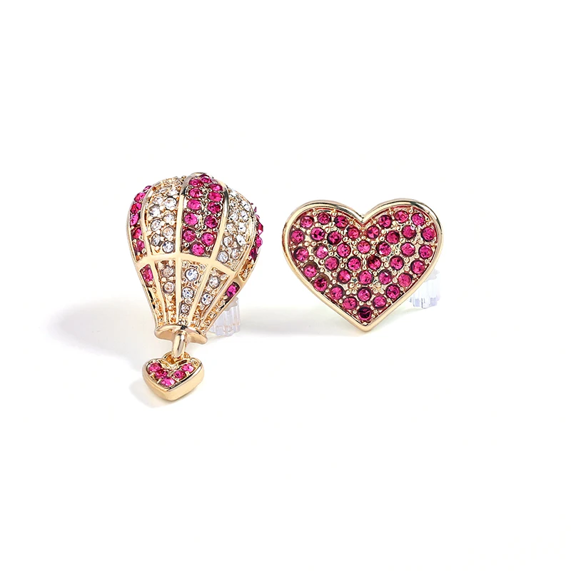 

Bohemia Red Crystal Asymmetry Hot Air Balloon & Heart Earring For Women Charming Gift Handmade Earrings Jewelry Accessory