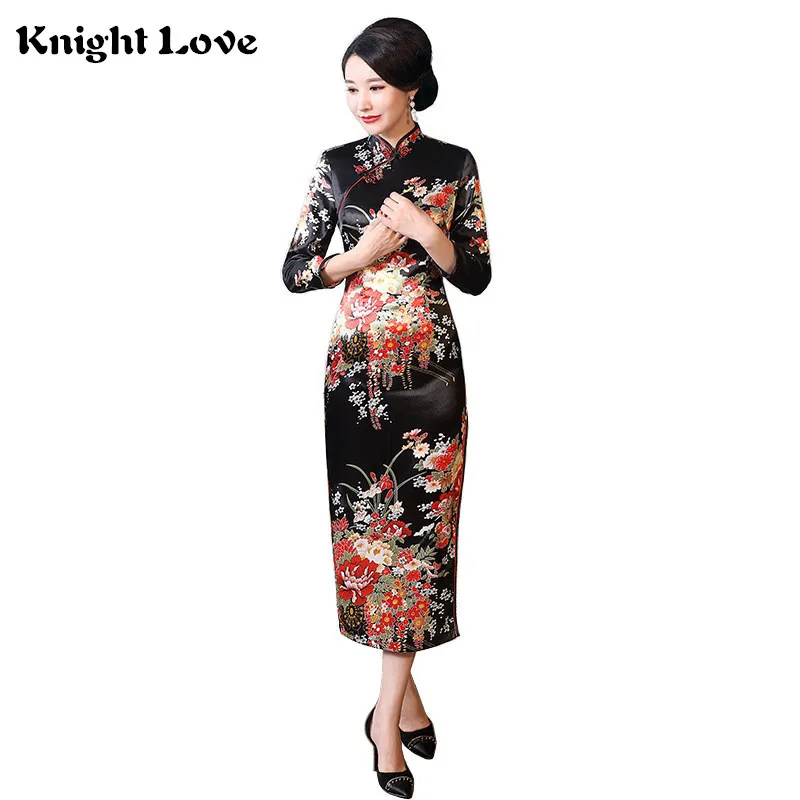 Женское классическое атласное платье Cheongsam традиционное китайское с длинным
