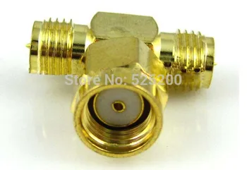 

10PCS SMA adapater RP-SMA Plug male to 2 RP-SMA Jack female adapter 3 way conne Free shipping