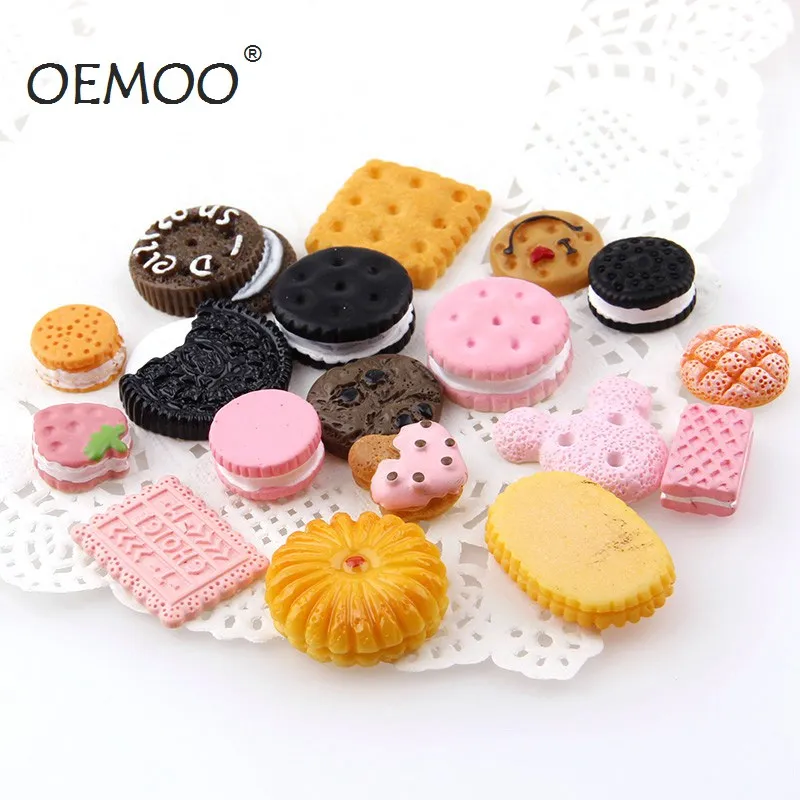 

30PC Mix cream Cookies cake Flat Back Cabochon Kawaii DIY Resin Craft DecorationMiniature Resin Cream Bread Food