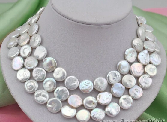 

HOT## Wholesale >>>>50"15mm coin white freshwater pearl necklace