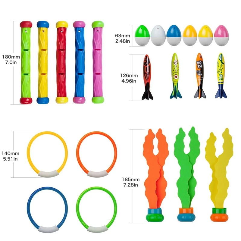 22 Pack Diving Pool Toy Rings(4 Rings, Diving Throw (4 Pcs), Diving Eggs(6 Eggs)& For Kids