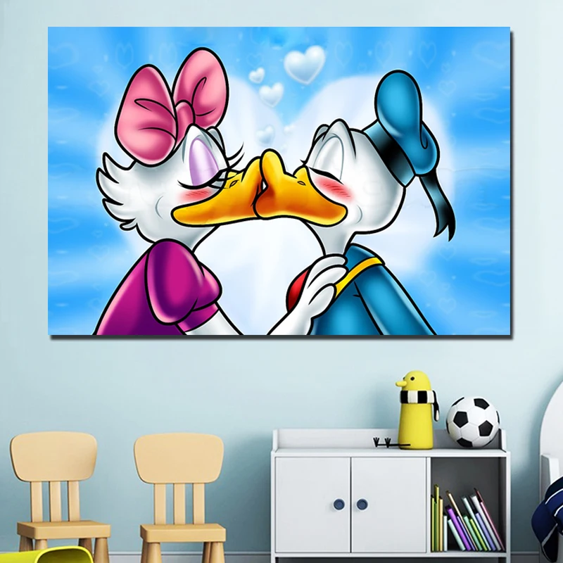 

Duck And Donald Duck Kissing Wall Art Canvas Painting Posters Prints Modern Painting Wall Picture For Living Room Home Decor Art