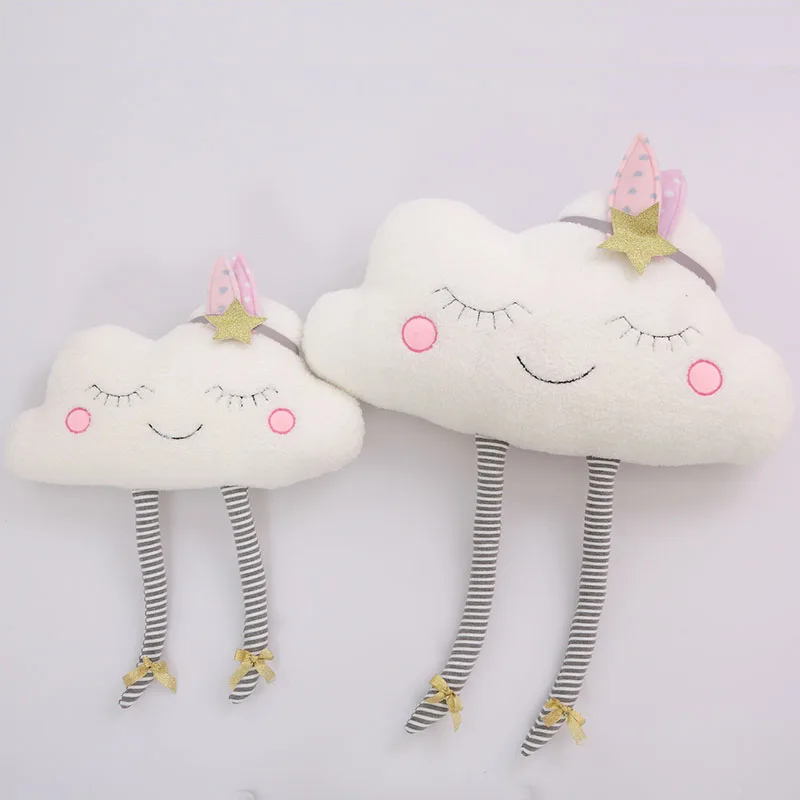 

INS Hot Cloud Pillow Stuffed Plush Cloud Toy with Smiley Face and Long Legs Home Decoration Toys for Children Kids Birthday Gift