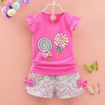 

Newborn Baby Girl Clothes Summer Lollipop Short Sleeved T-shirts Tops + Floral Shorts Infant Clothing Kids Bebes Jogging Suits