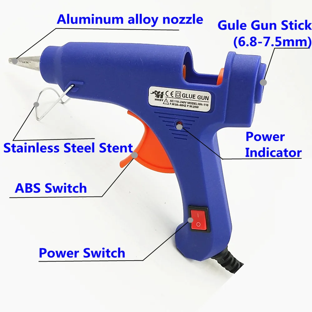 100 В-240 В термоклей пистолет 20 Вт ЕС плюс с 7 мм палочки Hot силиконовый пистолет для ремонта инструменты мини голубой цвет дома инструменты
