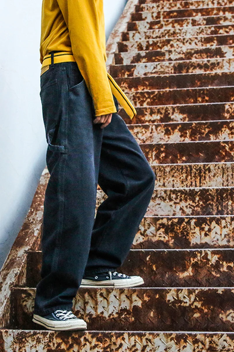 Fashion Casual Men's Jeans Autumn And Winter New M-2XL Solid Color Loose Straight Pants Blue Black Personality Youth Popular