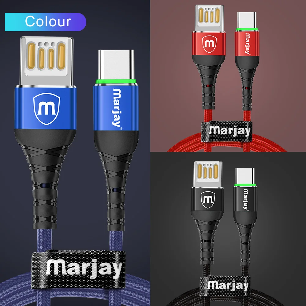 Marjay usb type C кабель для samsung A70 Быстрая зарядка двухсторонний кабель для Xiaomi Redmi Note 7 USB-C кабель для huawei P30 Pro