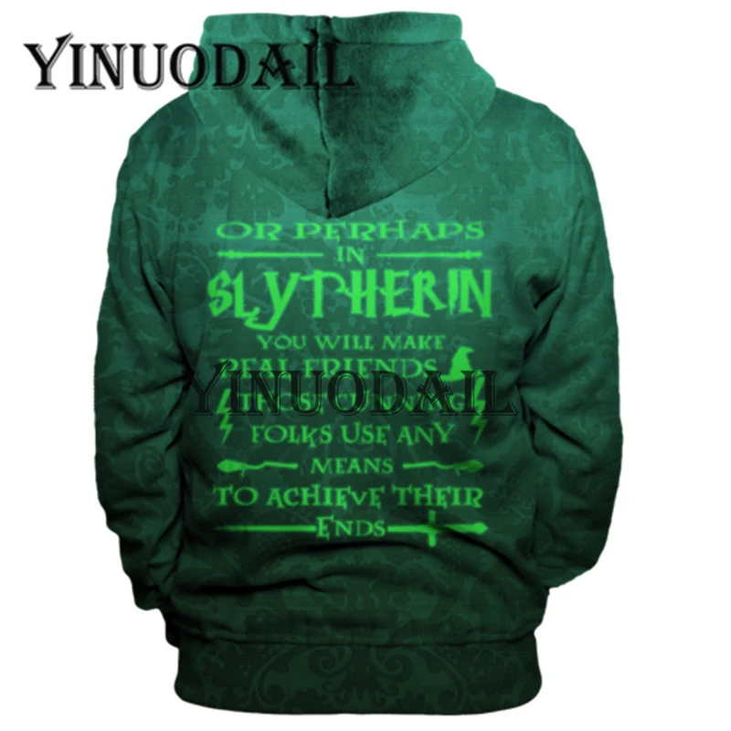 

Green Gryffindor Fans Made 3D Printed Hoodie with Pocket Ravenclaw for Harry Adult Unisex Costume Voldemort Sweatshirt