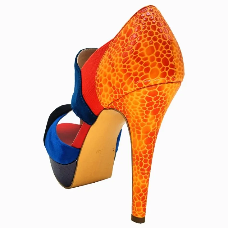 Shofoo/ г. Новая стильная обувь, разноцветная кожаная комбинация босоножки на шпильке женская обувь. Размер: 34-45