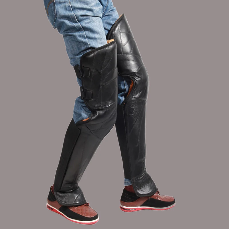 

Unisex Black Leather Comfortable Breathable Motorcycle Biker Chaps Braided New