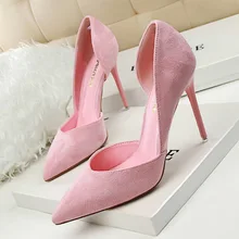 Women Pumps Shoes Summer Side Hollow Flock Concise Pointed Toe Slip-On Shallow 10.5cm Thin High Heels Lady Party Female Shoes Women Pumps Shoes Summer Side Hollow Flock Concise Pointed Toe Slip-On Shallow 10.5cm Thin High Heels Lady Party Female Shoes