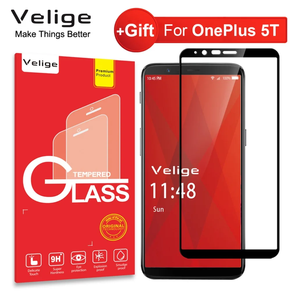 

Velige Full Cover Tempered Glass For OnePlus 5T OnePlus5T One Plus 5 T Screen Protector 9H Scratch Proof Protective Glass Film