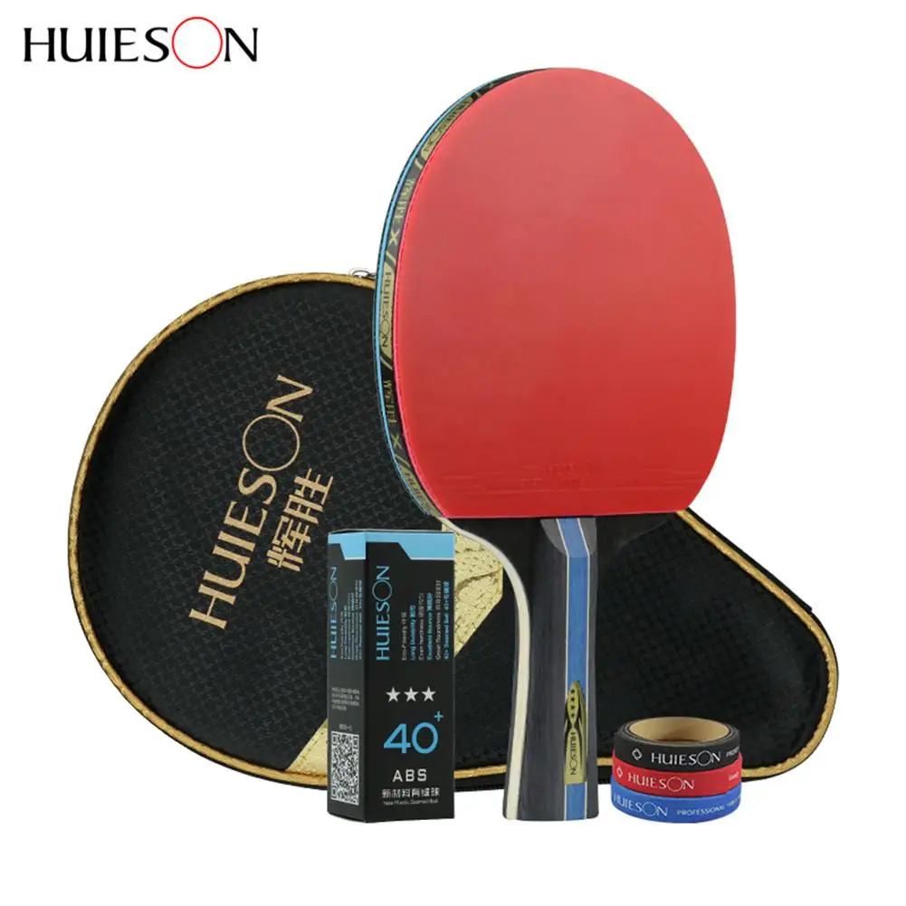 Huieson 4 Star Carbon Fiber Table Tennis Racket Double Pimples-in Rubber Pingpong With Bag Ball Edge Protect | Спорт и развлечения