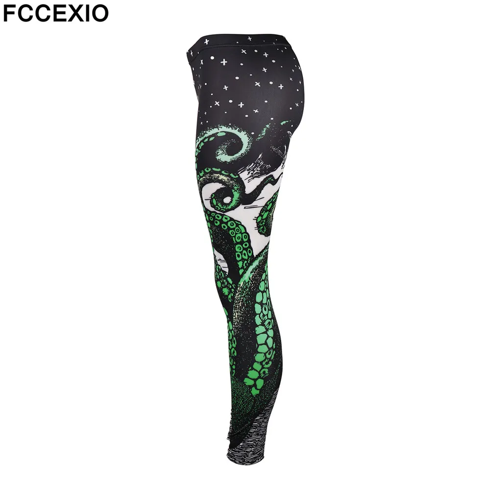 FCCEXIO New Green Octopus Leggings Women Workout Fitness Legging Colorful Octopus Claw Print Leggins Plus Size Workout Leggings maternity leggings