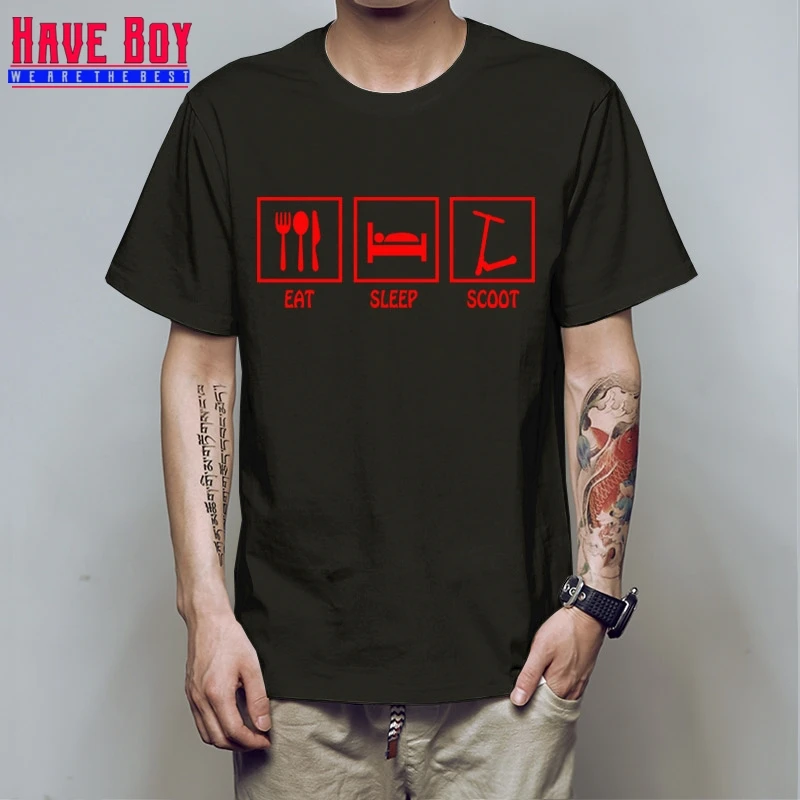 Одежда для мальчиков, забавная футболка с надписью «EAT SLEEP SCOOT push stunt scooter», Мужская хлопковая футболка с коротким рукавом, топ HB256 - Цвет: balck red