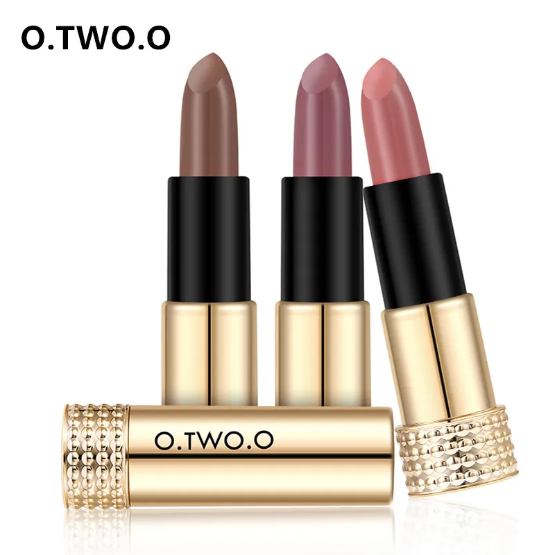 

O.TWO.O Matte Lipstick Nude Long lasting Easy to Wear Lip Balm Nude Cosmetic Gold Makeup Lips Maquiagem Profissional Completa