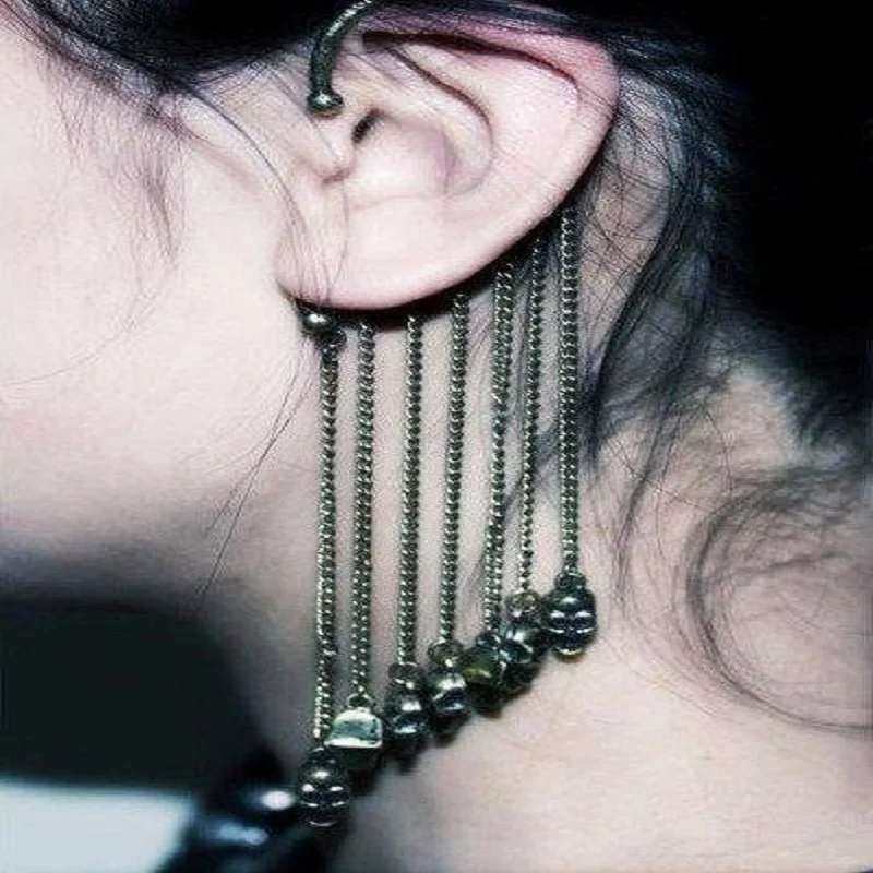 Модные серьги клипсы Goth Punk новые модные длинные с кисточками для женщин