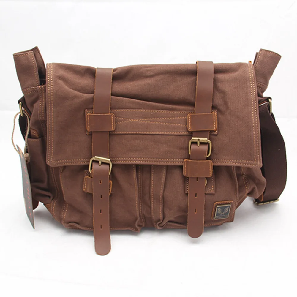 Men's Vintage Canvas Leather School Military Shoulder Bag Messenger Bagin Crossbody Bags from