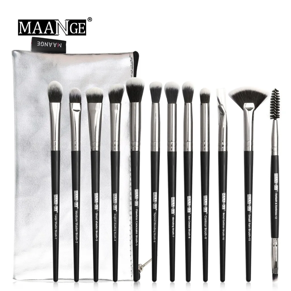 

MAANGE 12Pcs plastic Makeup brushes Eye Shadow powder Highlighter foundation Brush nylon wool cosmetic Brush brochas maquillaje