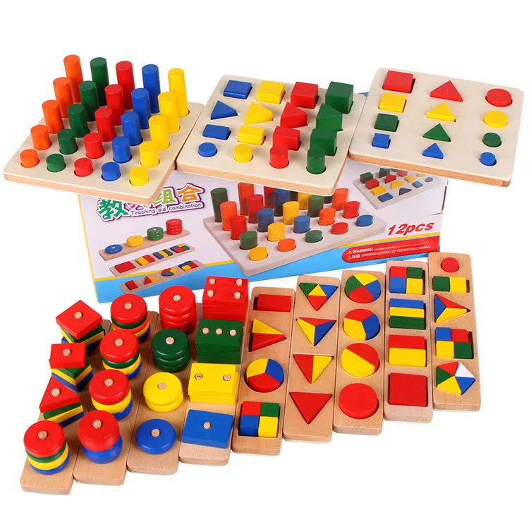 Buy Montessori materials geometry Teaching aid combination wooden block