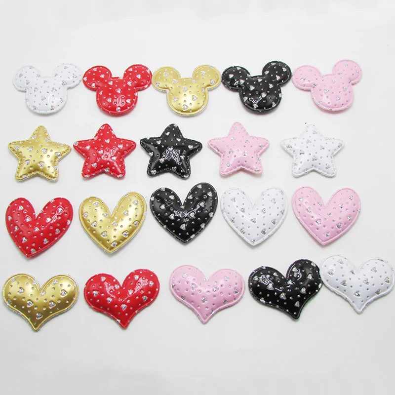 

20pcs/lot Multi Style PU Leather Diamond Star Pads Patches Appliques for Craft Clothes Sewing Supplies DIY Hair Clip Accessories