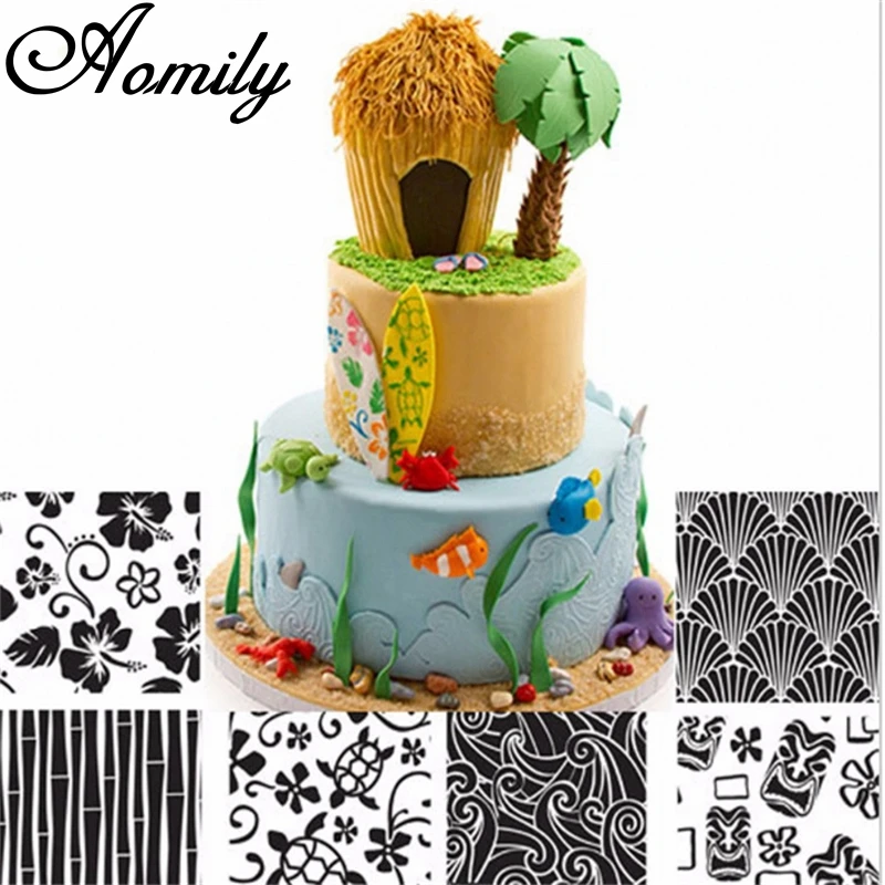 Aomily 6pcs/set Hawaii Style Fondant Cake Texture Molds Flower