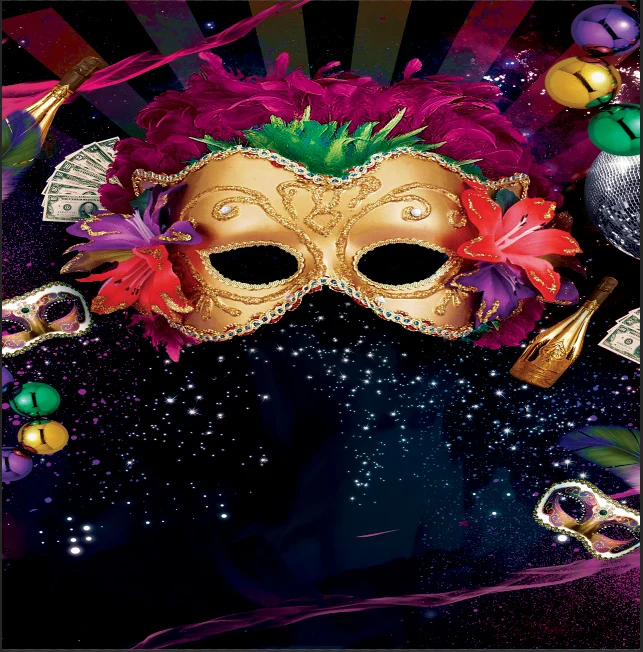 10x10FT Mardi Gras Gold Mask Masquerade Carnival Champagne Ribbons