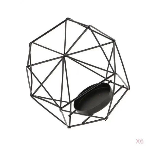 6Pcs 3D Geometric Wedding Candlestick Votive Candle Tealight Holder Black