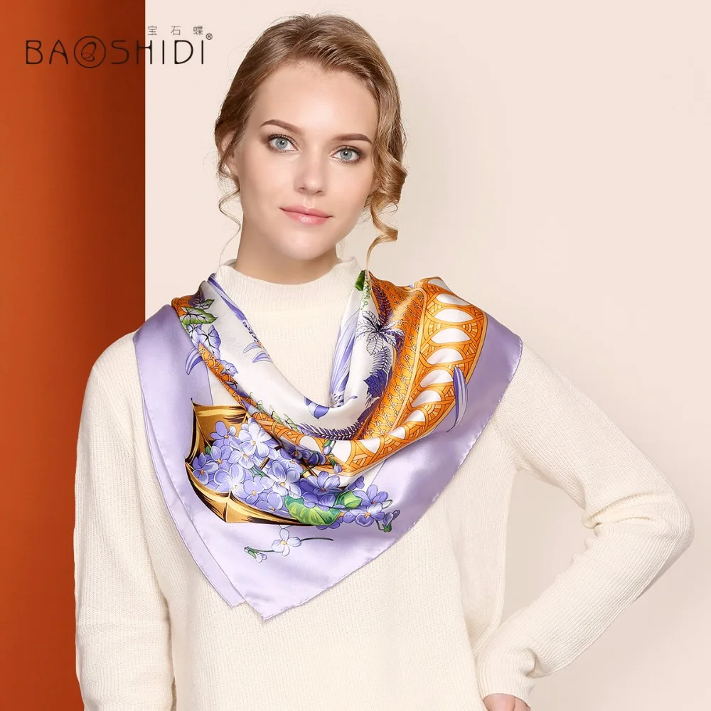 [BAOSHIDI]100 Silk Scarf Women, Fashion Brand Scarf Shawl, 90*90cm