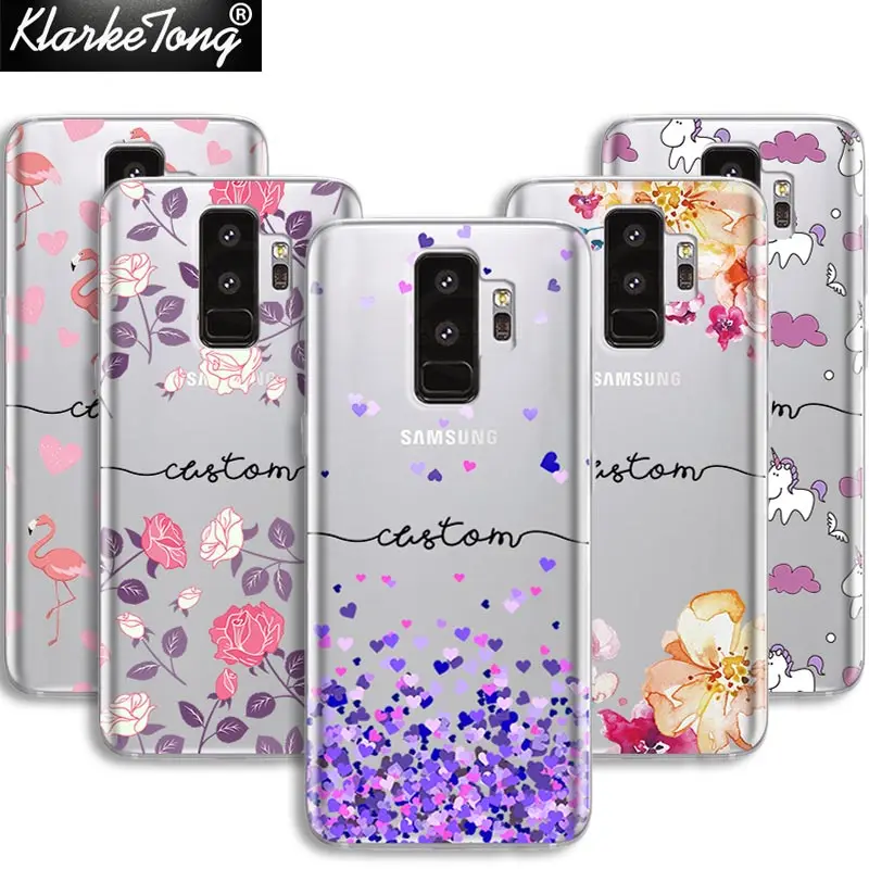 

DIY Custom Floral Name Phone Case For Samsung Galaxy S10 Plus Lite S6 S7 edge S8 S9 Plus Note 8 note5 Soft Clear TPU Cover