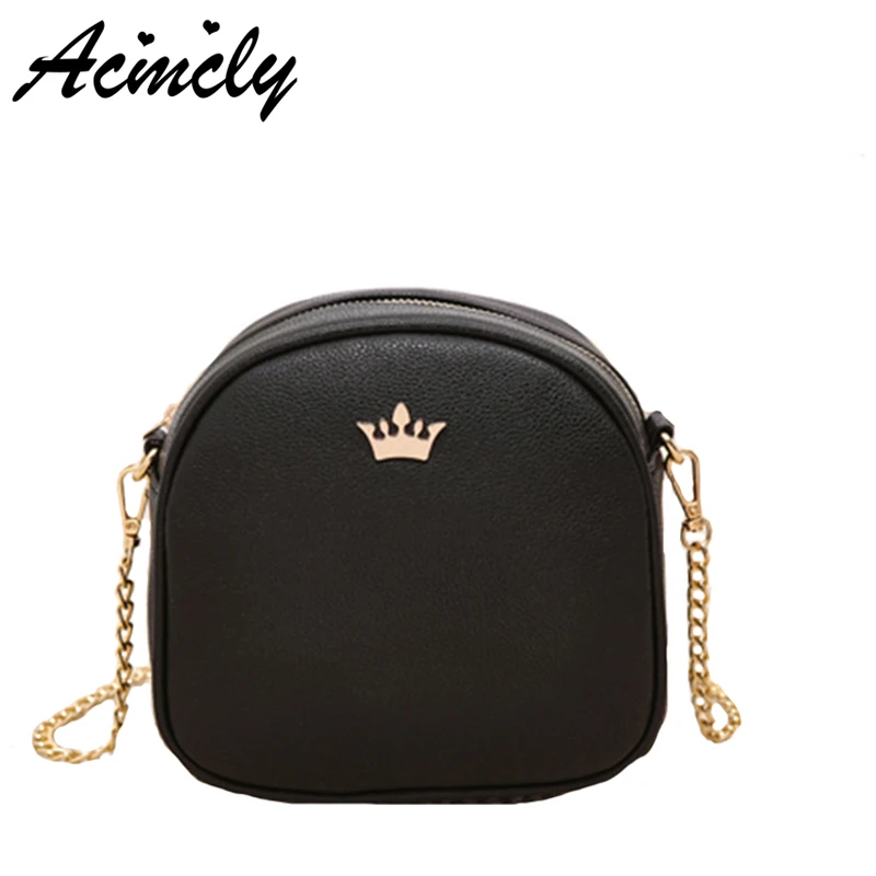 

Women Small Bag 2018 Summer New Girls PU Leather Messenger Bags Lady Circular Mini Chain Crown Shoulder Bag Crossbody Bag a673/o